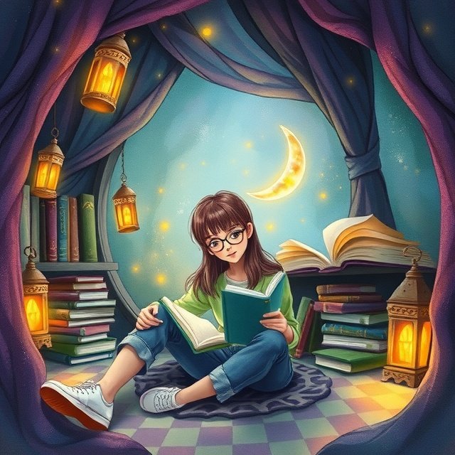 Teen reading on tablet